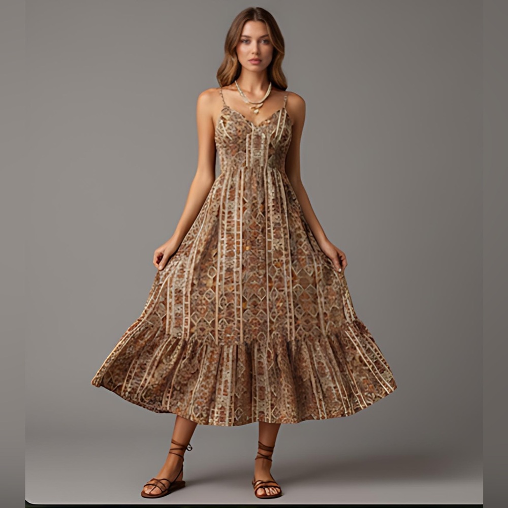 Boho Graphic Print Ruffle Hem Cami Dress - Picture 3 of 8